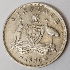 AUSTRALIA 1936 . SIXPENCE